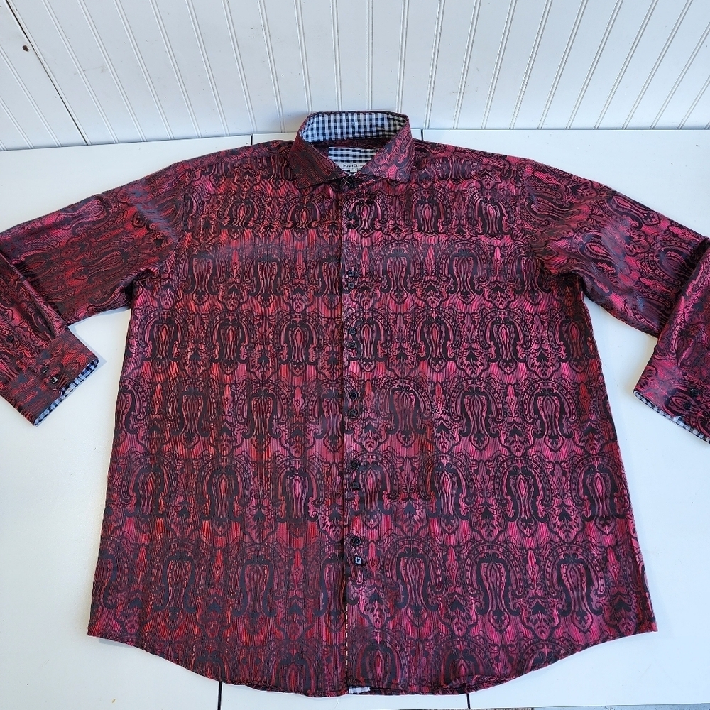 Daniel Ellissa Boys Satin Burgundy Red Black Dress Shirt Tie Hanky 3XL 19.5